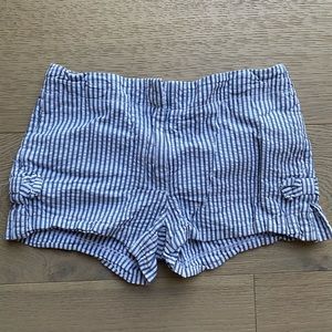 J. Crew Crewcuts Girls Shorts Blue Gray White Striped Seersucker Bow Size 10